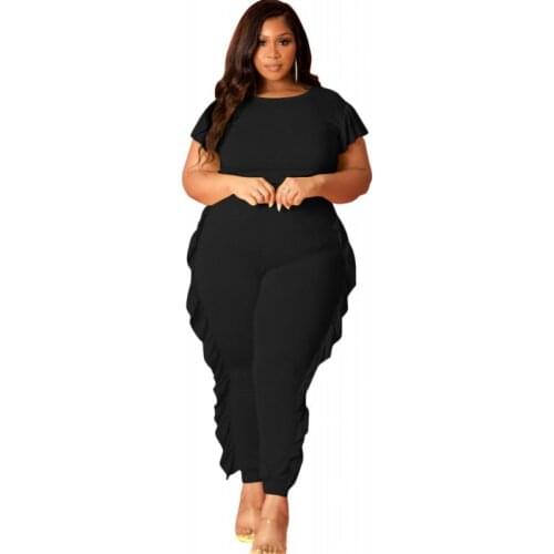 4XL Plus Size Casual Women Set Short Sleeve T Shirt Top And Ruched Splice Pant Suit Fashion Solid Streetwear 2 Piece Set Outfits