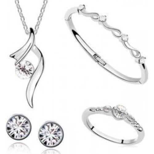 Womens Birthday Gift Wedding Jewelry Set Fashion 925 Sterling Silver Explosion Silver Crystal 4 Piece Set Free Shipping s003