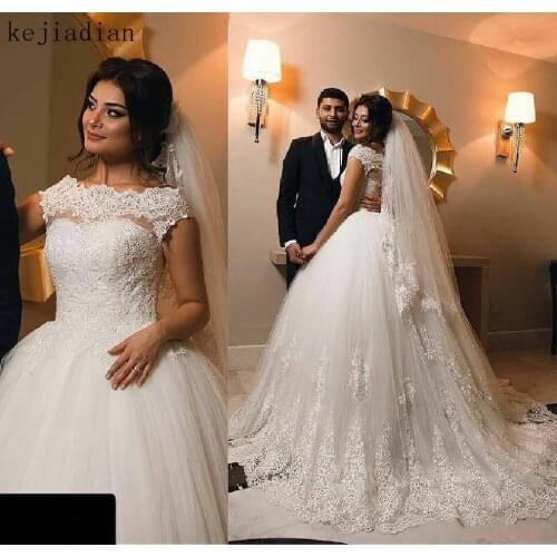 Bohemian Plus Size Cap Sleeve Lace Appliques Wedding Dresses White/Ivory Bridal Ball Gown Custom Vestido De Noiva