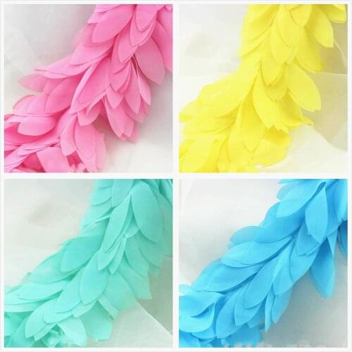 3D Chiffon Flower Lace Appliqued 1 Yds Boa Trim Sewing Fringe Lace Ribbon Bow Skirt Lace Pink Mint Green White Black 6CM Wide