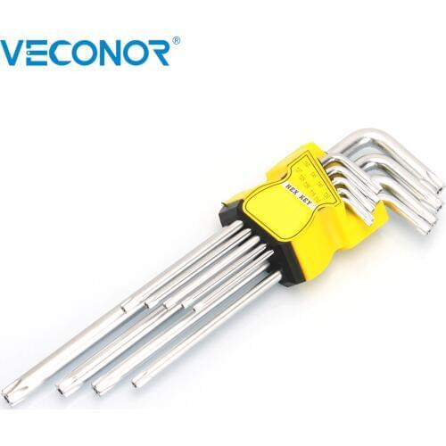 9Pcs Set Durable Metric Long Arm Torx Chrome Vanadium Key Star Wrench Hand Tools Screwdriver T10 T15 T20 T25 T27 T30 T40 T45 T50