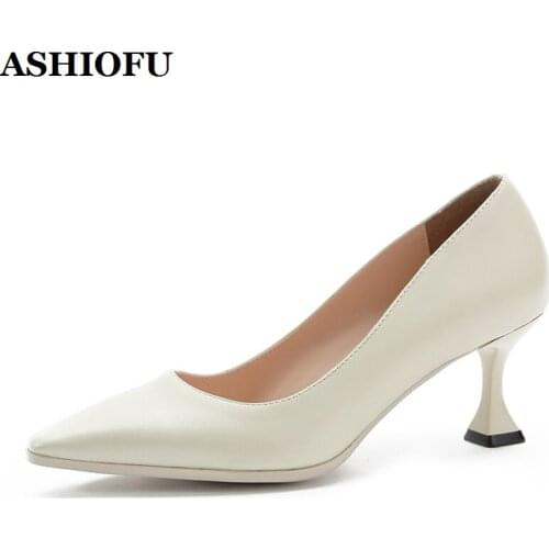 ASHIOFU New Style Womens High Heels Pumps Faxu-leather Party Prom Slip-on Dress Shoes Evening Daily Wear Fashion Court Shoes