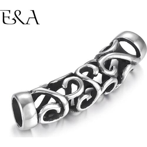 Stainless Steel Openwork Tube Beads 6mm Big Hole Slider Charms DIY Women Men Leather Cord Bracelet Making Jewelry Accessories