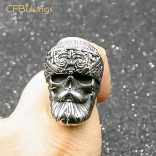 CFBulongs Retro Stainless Steel Big Beard Ring Punk Hip Hop Fashion Boy Biker Men Jewelry Gift Accessories