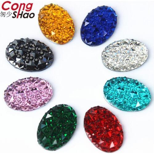 Cong Shao 100pcs 10*14mm Colorful Resin Oval Rhinestone trim stones and crystals Flat Back DIY Wedding Dress Decoration 8Y598