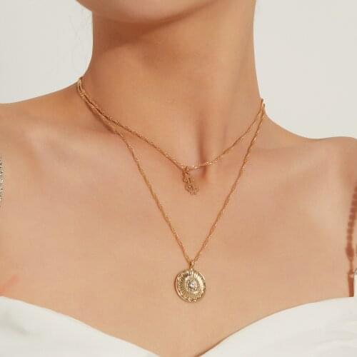 Double Layer Fashion Sunflower and Dollar Shape Pendant For Women Creative Personality Simple Clavicle Choker Necklace Jewelry