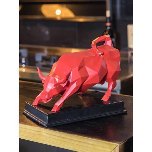 Resin Geometric Wall Street Cattle Sculpture Abstract Bull Statue Office Decoration Home Art Craft Ornament Accessories Birthday