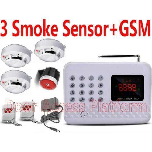 3 Smoke Sensor GSM Alarm System Home Security Remotes Home Secure Anti-thieves Gate Alarm Anti-Fire FireProof Smoke safe control