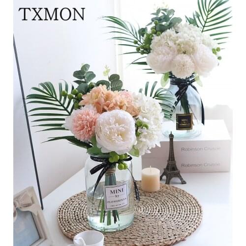 INS Nordic Peony Artificial silk Flower Hand Bouquet Living Room Dining Table Home Decoration Wedding Fake Flower Floral Set