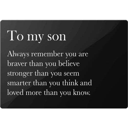 To My Son Gifts from Mom Dad - Inspirational Motivational Quotes Engraved Metal Wallet Inserts Love Note Cards Gift DIY Custom