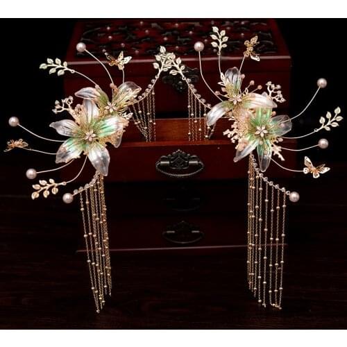 Chinese Style Fresh Liquid Flower hair comb Women Bridal Tassel Hairclips tiara Party Wedding Hair Jewelry