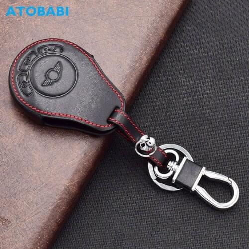 ATOBABI Leather Car Key Cases For BMW MiniCooper Mini Cooper 2009 2010 2011 2012 2013 2014 Smart Remote Control Protector Cover