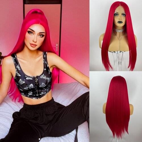 Red Lace Front Wigs for Women Fashion Glueless Long Straight Wigs Lace Front Natural Looking Synthetic Heat Resist Quality Fiber