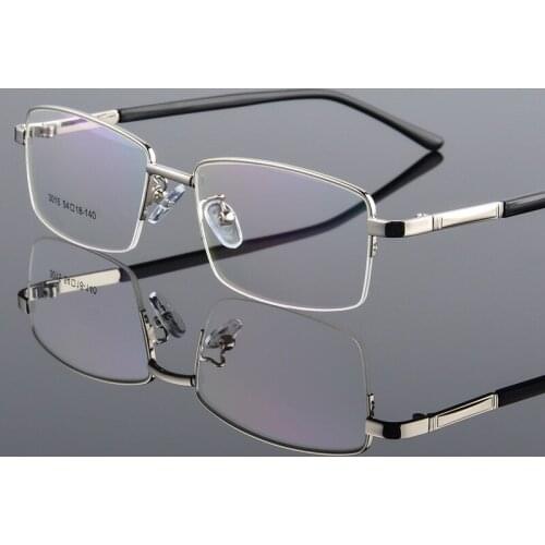 Retro Square Titanium Alloy Electroplated Metal Eyeglasses Frame with Flexible Temple Arms Half Full Presbyopia Glasses Frame