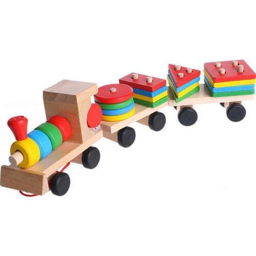 2019 Hot Selling Kids Toys Baby Developmental Toys Wooden Train Truck Set Geometric Blocks Wonderful Gift Toy Drop Shipping