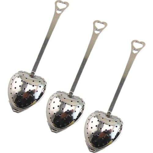 10pcs Tea Filter Long Grip Stainless Steel Mesh Heart Shaped Tea Strainer Spoon Tea Infuser Spoon