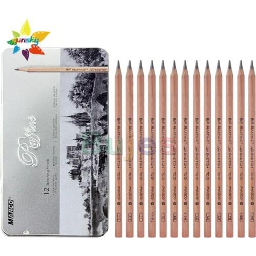 Marco 7001-12TN 12pcs 3H-9B log pole Charcoal drawing pencil art drawing sketch pencil set iron box professional art supplies