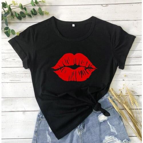 Lips kiss cute graphic women fashion pure cotton casual hipster vintage Valentines Day party street style tees youngs t shirts