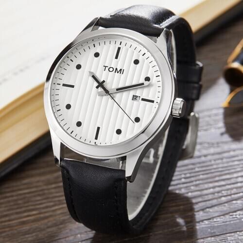 9 Colors Top TOMI Man Men Watch Quartz Hours Clock Auto Date Fine Fashion Real Leather Boys Retro Birthday Wristwatch Gift Box