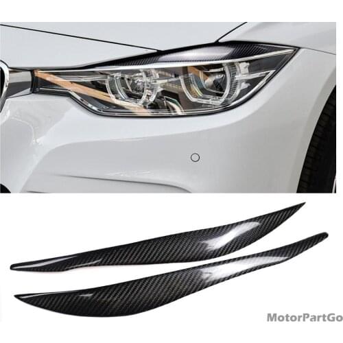 Real Crabon Fiber Head light Eyelid Eyebrow Cover Trim 1pair for BMW F30 2013-2018