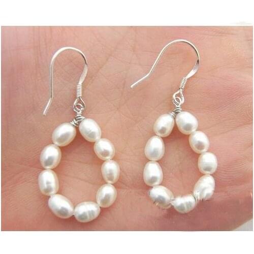 New Arrival Favorite Real Pearl Earring White Rice Freshwater Pearl S925 Sterling Silver Hook Dangle Earring Wedding Jewelry
