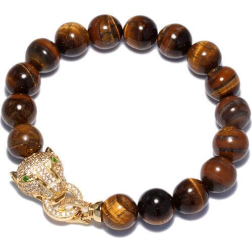 Charm Men Bracelets Micro Pave Zircon Leopard Head Beaded Bracelet For Women Top Natural Tiger Eye Stone Bracelet Jewelry Gifts
