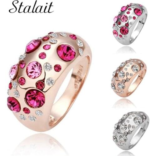 Factory Wholesales rose Gold Color Austrian Crystal Multi Color Charm Finger Ring Korea Fashion crystal jewelry