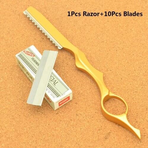 Hairdressers Hair Cutting Razors Steel Barber Salon Thinning Tools Shaving Razor 10pcs Blades Scraping Eyebrow Knifes HC0007