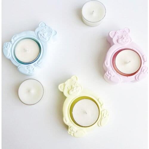 Candle Holder Crystal Epoxy Resin Mold Bear Tea Wax Candlestick Silicone Mould 85LF