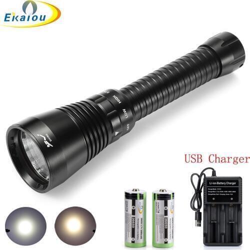 Professional Diving LED Flashlight Waterproof Scuba Lamp XHP70.2 High lumen Underwater Dive Torch & 26650 battery USB charger