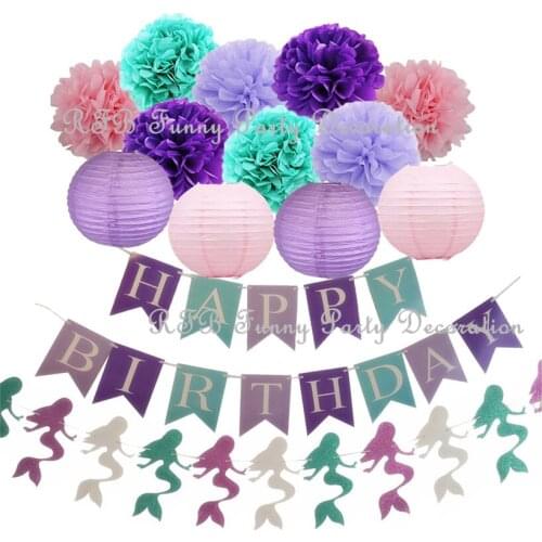 Little Mermaid Theme Parties Banner Kids Favor Mermaid Birthday Decorations Baby Shower Wedding Marriage Party Decor Supplies