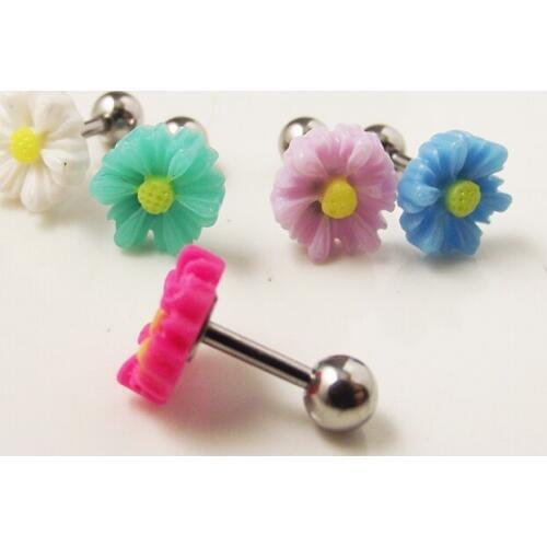 1 Piece 16G 1.2mm Stainless Steel Tragus Earring Flower Helix Earrings Daisy Barbell Body Piercing Jewelry