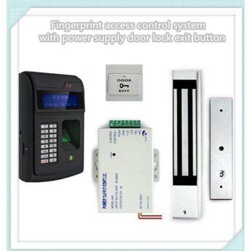 Fingerprint access control system with power supply door lock exit button