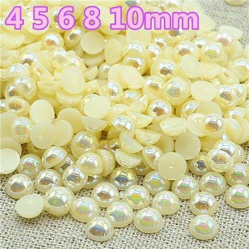 Resin AB champagne flatback round pearl 4 5 6 8 10mm 5000-500pcs/lot flat back half pearl