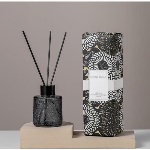 110ml Reed Diffuser with Relief Glass Bottle, Aromatherapy Essential Oil and Black Rattan Sticks 2 Scents Cool Water Gardenia