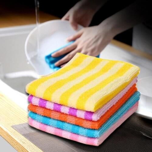 5Pcs Practical Kitchen Dining Striped Wash Towel Absorbent Square Microfiber Dishcloths Cleaning Cloth Rag Cleaning For Dish Was