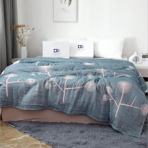 Bamboo cotton Reactive print Flower Thicken Blanket Bed Cover Sofa Travel Breathable Soft Throw Blanket air conditioning blanket