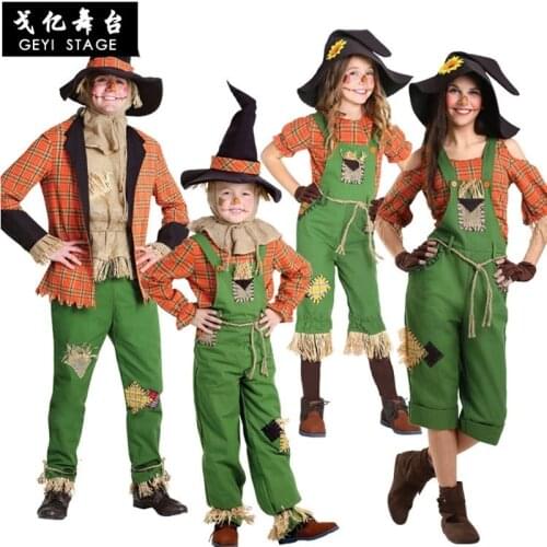 Oz magic dress adult female children performance scarecrow cosplay fantasy dress Halloween carnival girls clothes with hat