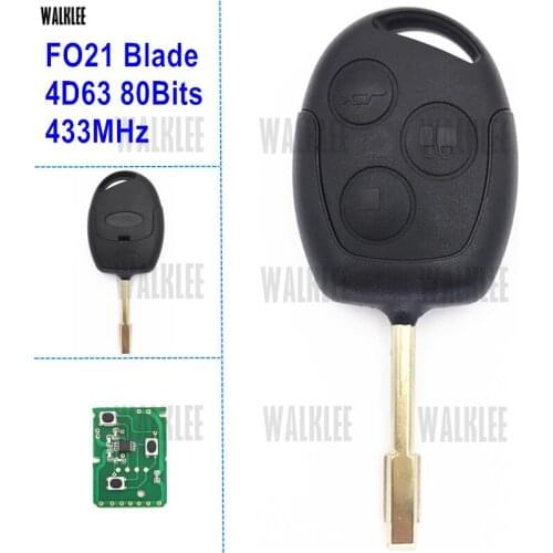 WALKLEE 433MHz Remote for Ford KA Focus Mondeo Fiesta Fusion Car Key with FO21 Blade 4D63 80bits Chip Remote Lock Open