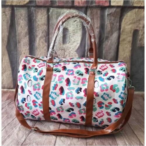 New Arrival Cow Leopard Women Large Weekend Bags PU Handle Ladies Portable Travel Weekender Tote Bag Overnight Duffle Bag