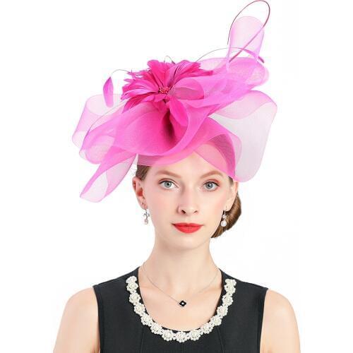 Wedding Woman Hat Fedoras Red Fascinators Fashion Hat for Women Polyester Material Church Vintage Cap Flower Feather Decoration