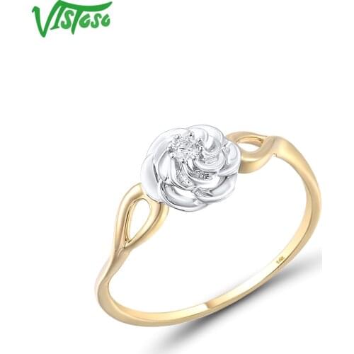 VISTOSO Authentic 14K 585 Two-Tone Gold Ring For Women Classic Sparkling Diamond Flower Rings Engagement Wedding Fine Jewelry