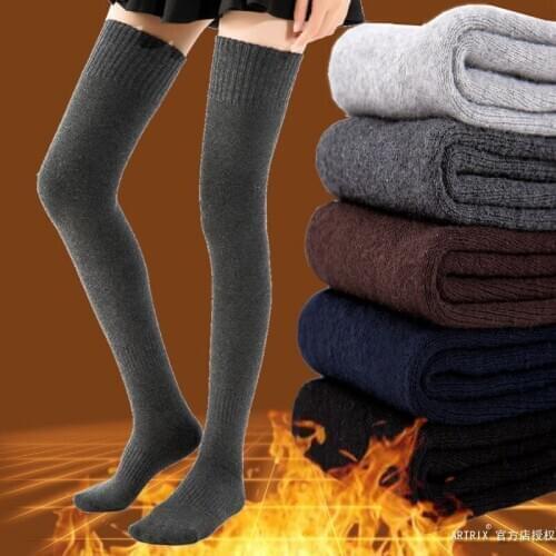 1 Pair Thick Warm Socks Women Girl Over Knee High Socks Winter Knit Soft Thigh High Long Socks solid color loose Stockings