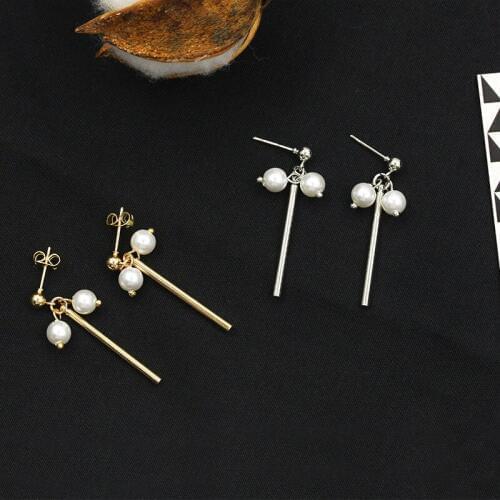 10 pairs/lot Gold Silver Color Simulated Pearl Stud Earrings Tassel Earring Woman Double Bead Dangle Eardrop Jewelry Accessories