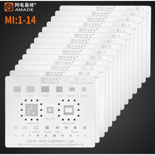 14pcs/lot Full BGA Reballing Stencil for Xiaomi 10 Note8 11/U/Pro K40Pro K20 K30 PRO MI9 MI8 MI5 Note 2 /3/4/4x/5/MIX Redmi MI4