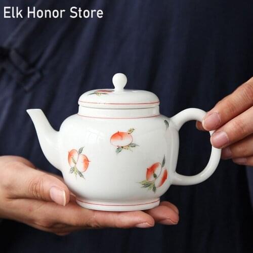 170ML Retro Handmade White Peach Art Teapot White Jade Porcelain Kung Fu Tea Master Pots With Strainers Household Teaware Gifts