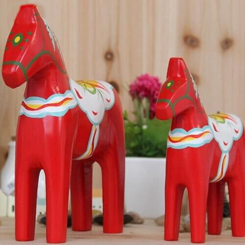 2 Pieces Dala Horse - Swedish Dala Horse Statue - Unfinished Wooden Horse Figurine Statue Gift for Christmas Day/Valentines Day