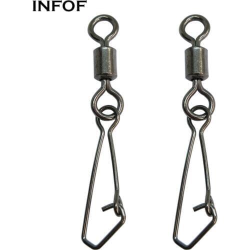 INFOF 200pcs Fishing Swivels Rolling Swivel With Hooked Snap Stainless Steel Sea Fishing Tackles Connector Pesca Emerillon Peche