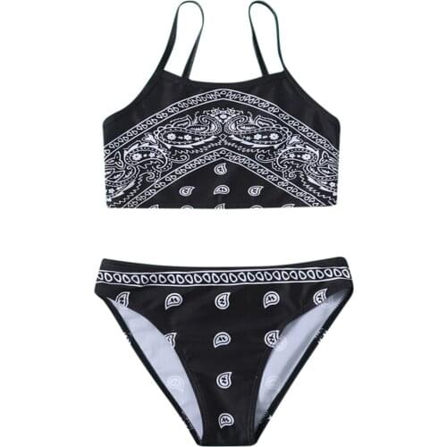 2021 Kids Swimwear For Girls Folk-custom Print Swimsuit Bathing Beach Cute Two-piece Swimsuit For 8-14y Купальник Детский #l12