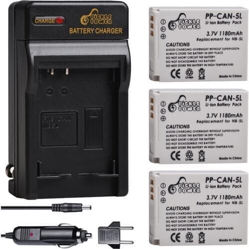 3 Pack NB-5L Battery and Wall Charger for Canon PowerShot S100 S110 SD790IS SD850IS SD870IS SD880IS SD890IS SD970IS SD990IS